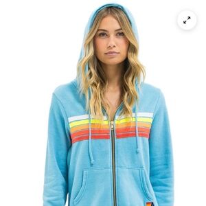 Aviator Nation XS 5 Stripe Hoodie- Aqua//White Neon
